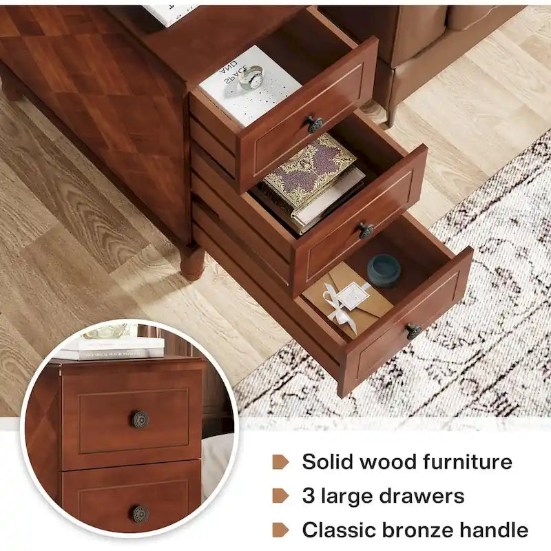 Solid Wood 3 - Drawer End Table Set,Fully Assembled Narrow Side Table