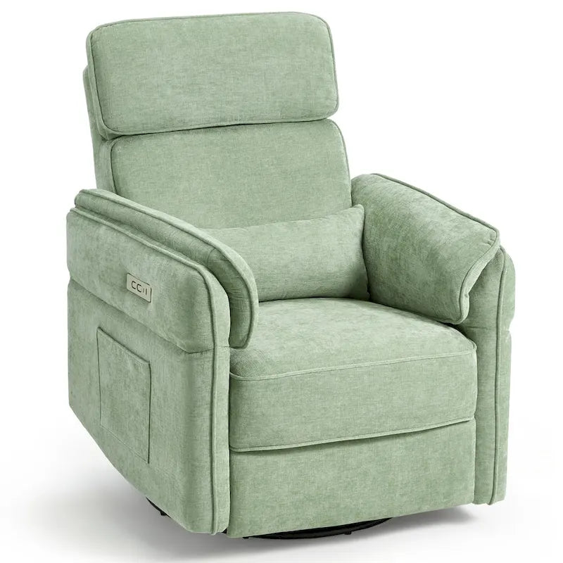 EROMMY Power Swivel Rocker Recliner Chair with Adjustable Headrest and Armrests, USB & Type-C Charging, Nursery Glider Recliner