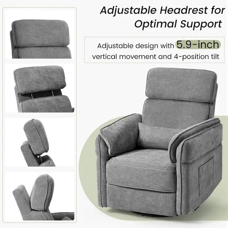 EROMMY Power Swivel Rocker Recliner Chair with Adjustable Headrest and Armrests, USB & Type-C Charging, Nursery Glider Recliner
