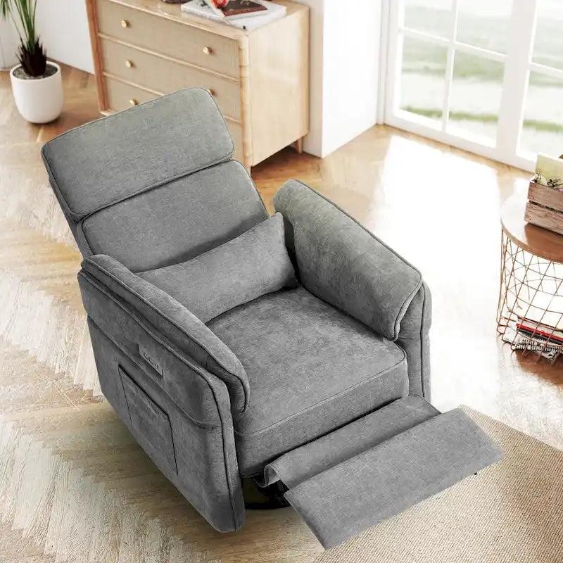 EROMMY Power Swivel Rocker Recliner Chair with Adjustable Headrest and Armrests, USB & Type-C Charging, Nursery Glider Recliner