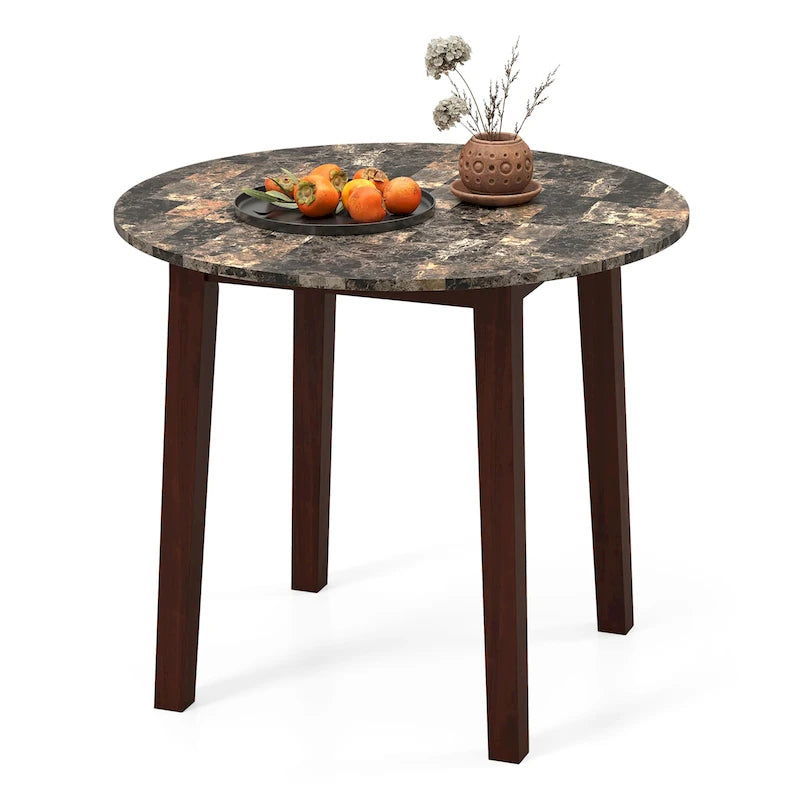 Gymax 35 Kitchen Table Round Dining Table w/ Marble-textured Veneer