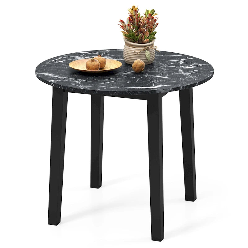 Gymax 35 Kitchen Table Round Dining Table w/ Marble-textured Veneer
