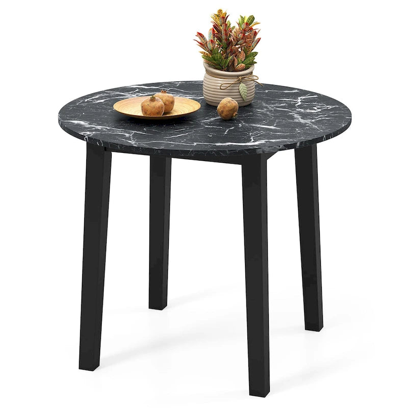 Gymax 35 Kitchen Table Round Dining Table w/ Marble-textured Veneer