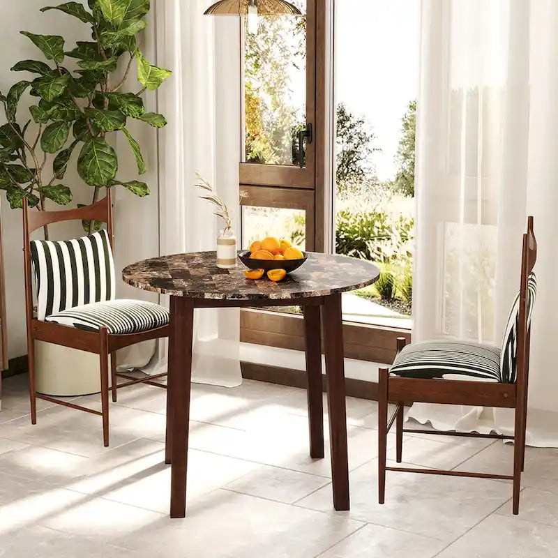 Gymax 35 Kitchen Table Round Dining Table w/ Marble-textured Veneer