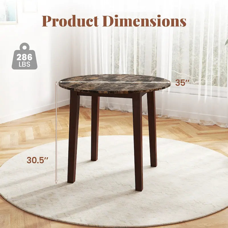 Gymax 35 Kitchen Table Round Dining Table w/ Marble-textured Veneer