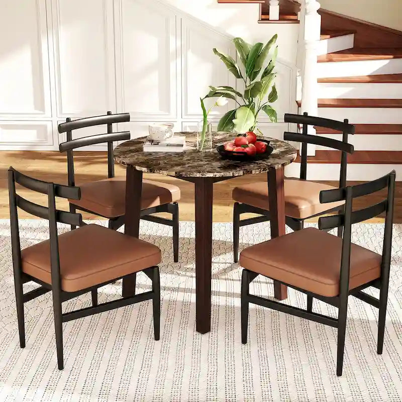 Gymax 35 Kitchen Table Round Dining Table w/ Marble-textured Veneer