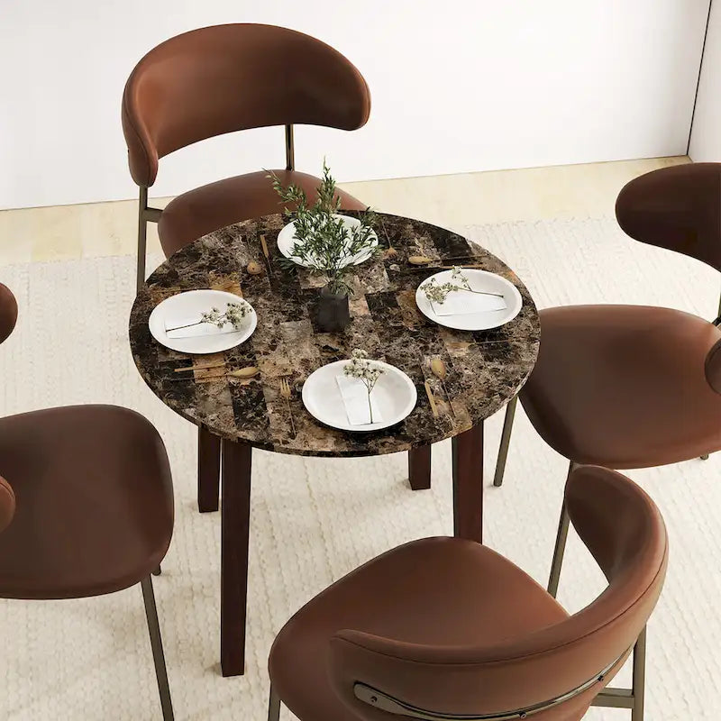 Gymax 35 Kitchen Table Round Dining Table w/ Marble-textured Veneer