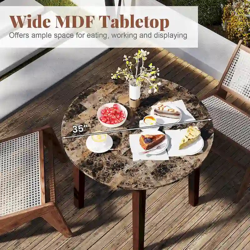 Gymax 35 Kitchen Table Round Dining Table w/ Marble-textured Veneer