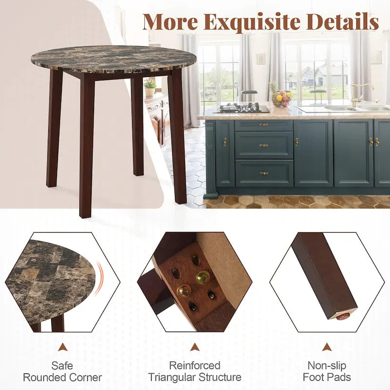 Gymax 35 Kitchen Table Round Dining Table w/ Marble-textured Veneer