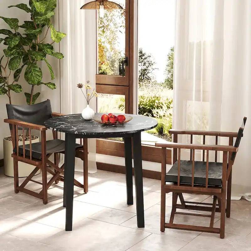 Gymax 35 Kitchen Table Round Dining Table w/ Marble-textured Veneer