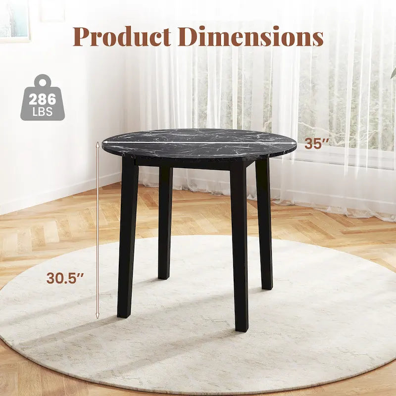 Gymax 35 Kitchen Table Round Dining Table w/ Marble-textured Veneer