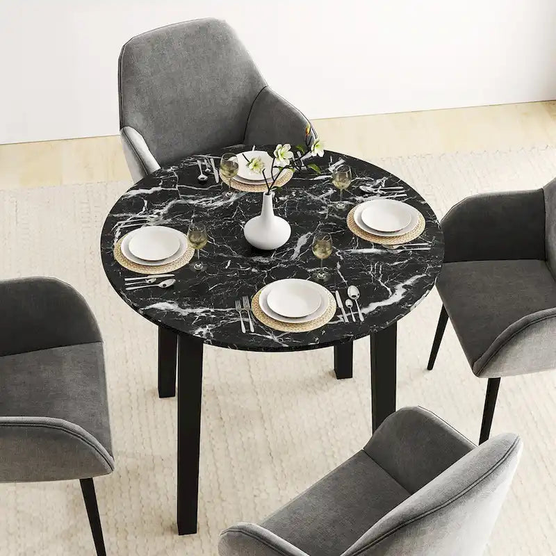 Gymax 35 Kitchen Table Round Dining Table w/ Marble-textured Veneer
