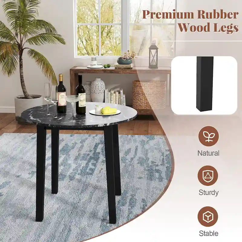 Gymax 35 Kitchen Table Round Dining Table w/ Marble-textured Veneer