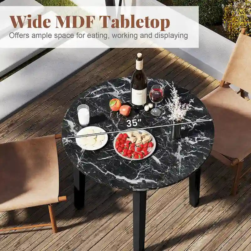 Gymax 35 Kitchen Table Round Dining Table w/ Marble-textured Veneer