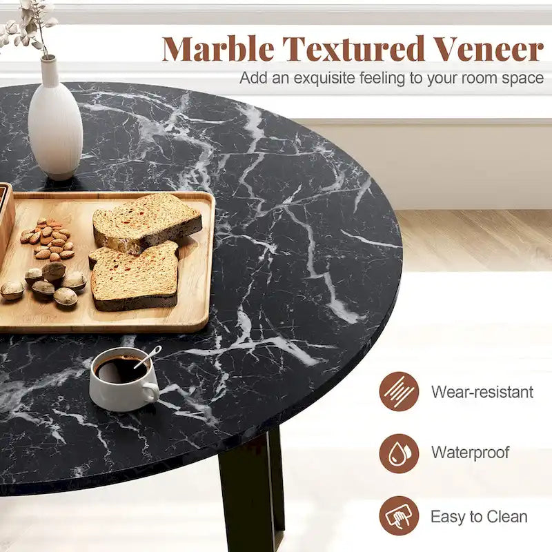 Gymax 35 Kitchen Table Round Dining Table w/ Marble-textured Veneer