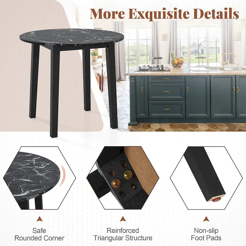 Gymax 35 Kitchen Table Round Dining Table w/ Marble-textured Veneer