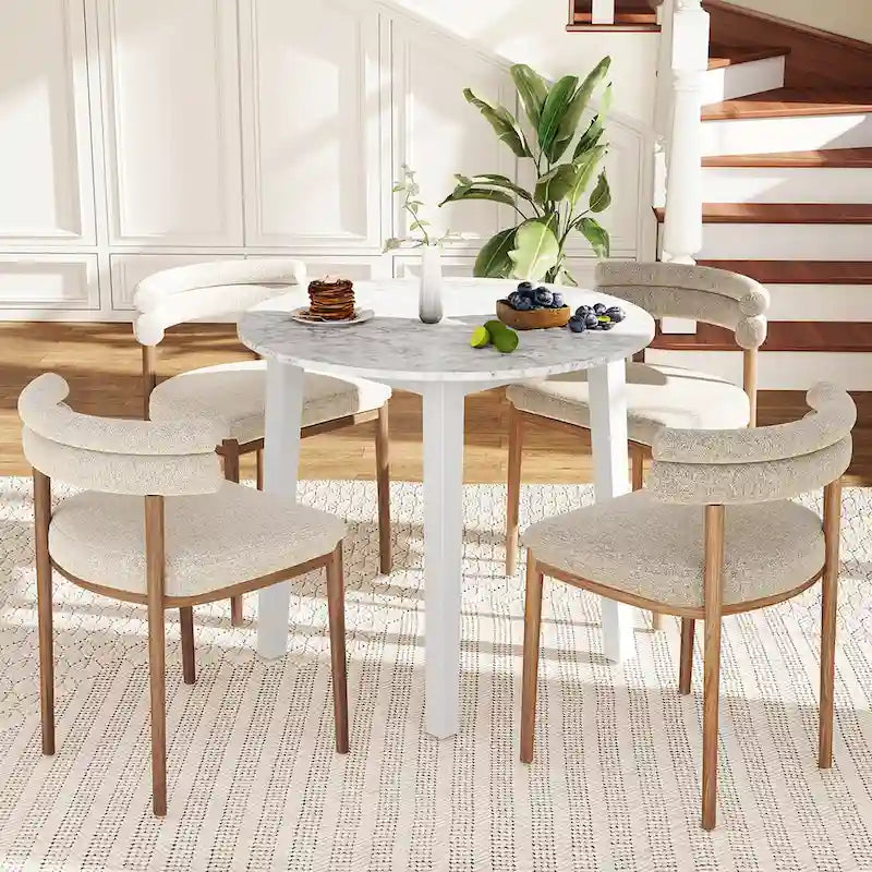 Gymax 35 Kitchen Table Round Dining Table w/ Marble-textured Veneer