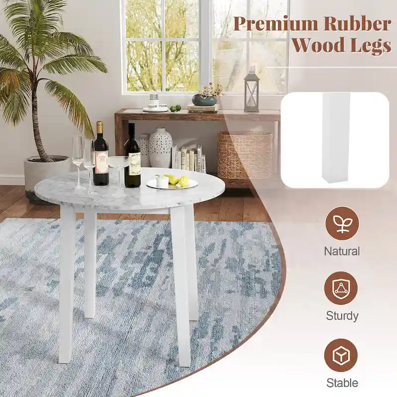 Gymax 35 Kitchen Table Round Dining Table w/ Marble-textured Veneer