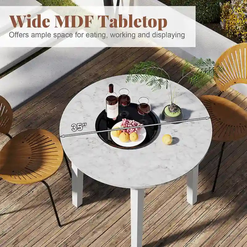 Gymax 35 Kitchen Table Round Dining Table w/ Marble-textured Veneer