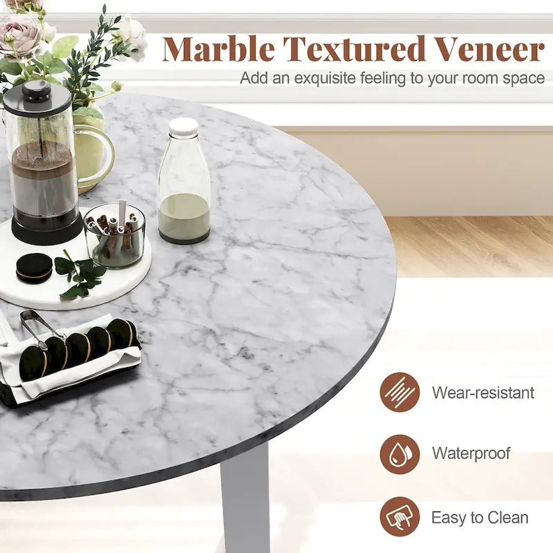 Gymax 35 Kitchen Table Round Dining Table w/ Marble-textured Veneer