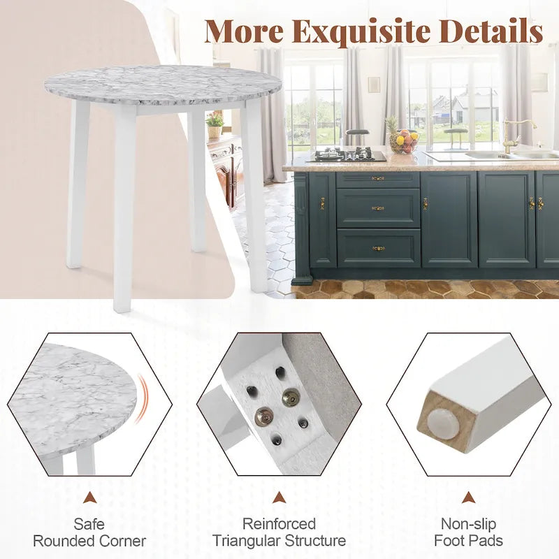 Gymax 35 Kitchen Table Round Dining Table w/ Marble-textured Veneer