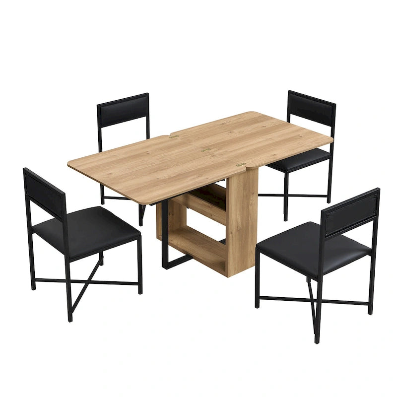 Extendable Dining Table Set for 4Modern Compact Dining Set w/Foldable Dining Table