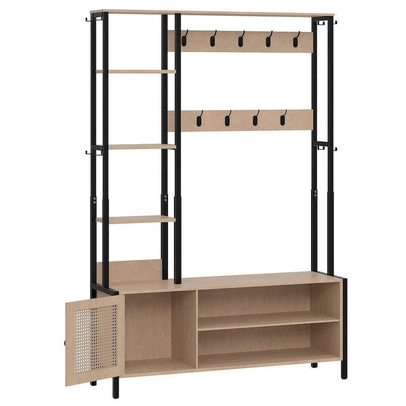 Javlergo Hall Tree for Entryway, Coat Rack with Bench Shoe Storage, 5-in-1 Entryway Bench Coat Rack with 9 Hooks