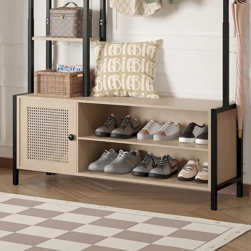 Javlergo Hall Tree for Entryway, Coat Rack with Bench Shoe Storage, 5-in-1 Entryway Bench Coat Rack with 9 Hooks