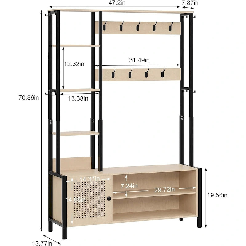 Javlergo Hall Tree for Entryway, Coat Rack with Bench Shoe Storage, 5-in-1 Entryway Bench Coat Rack with 9 Hooks