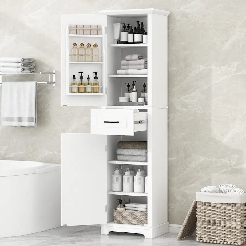 Tall Freestanding Bathroom Storage Cabinet with 2 Doors and 1 Drawer
