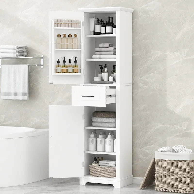 Tall Freestanding Bathroom Storage Cabinet with 2 Doors and 1 Drawer