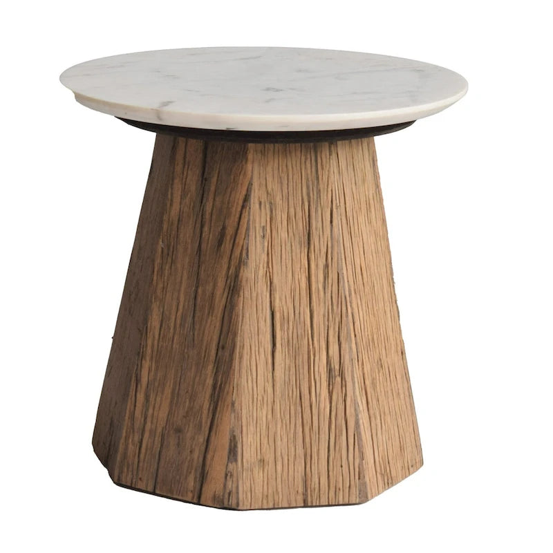 Round Marble Top Coffee Table - 19.5 - Brown and White