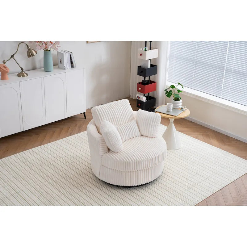Oversized 360 Degreed Swivel Accent Chair Modern Soft Plush Corduroy Round Barrel Chair for Living Room Bedroom with Pillows