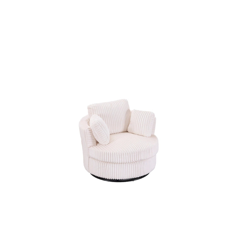 Oversized 360 Degreed Swivel Accent Chair Modern Soft Plush Corduroy Round Barrel Chair for Living Room Bedroom with Pillows