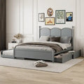 Queen Size Bed Frame with Twin XL Size Trundle and 2 Big Drawers, Wooden Platform Bed with Headboard and Slats Support