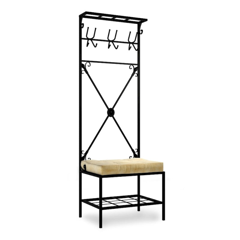 Bugleweed Black Metal Coat Rack Bench
