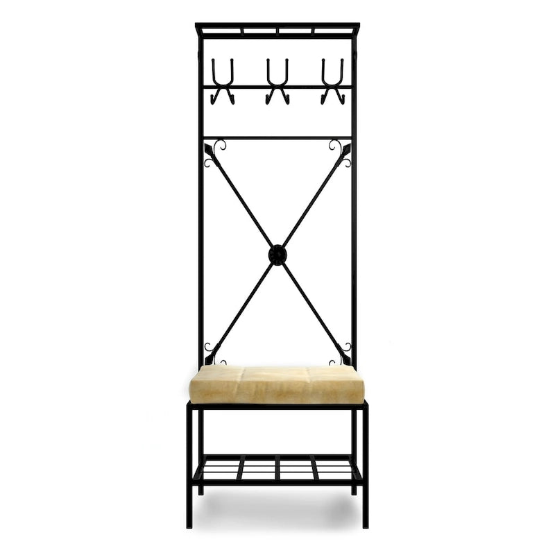 Bugleweed Black Metal Coat Rack Bench