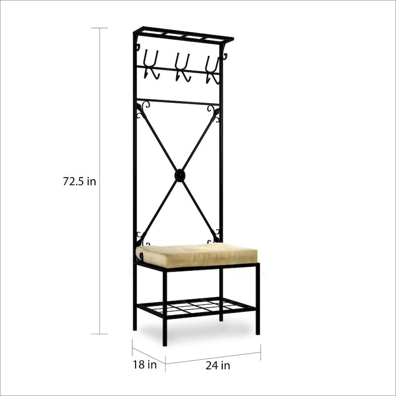 Bugleweed Black Metal Coat Rack Bench