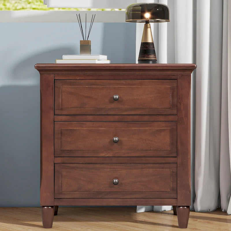 U STYLE 3-Drawer Nightstand Storage Wood Cabinet