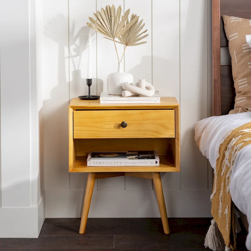 Middlebrook Mid-Century Solid Wood 1-Drawer, 1 Shelf Nightstand
