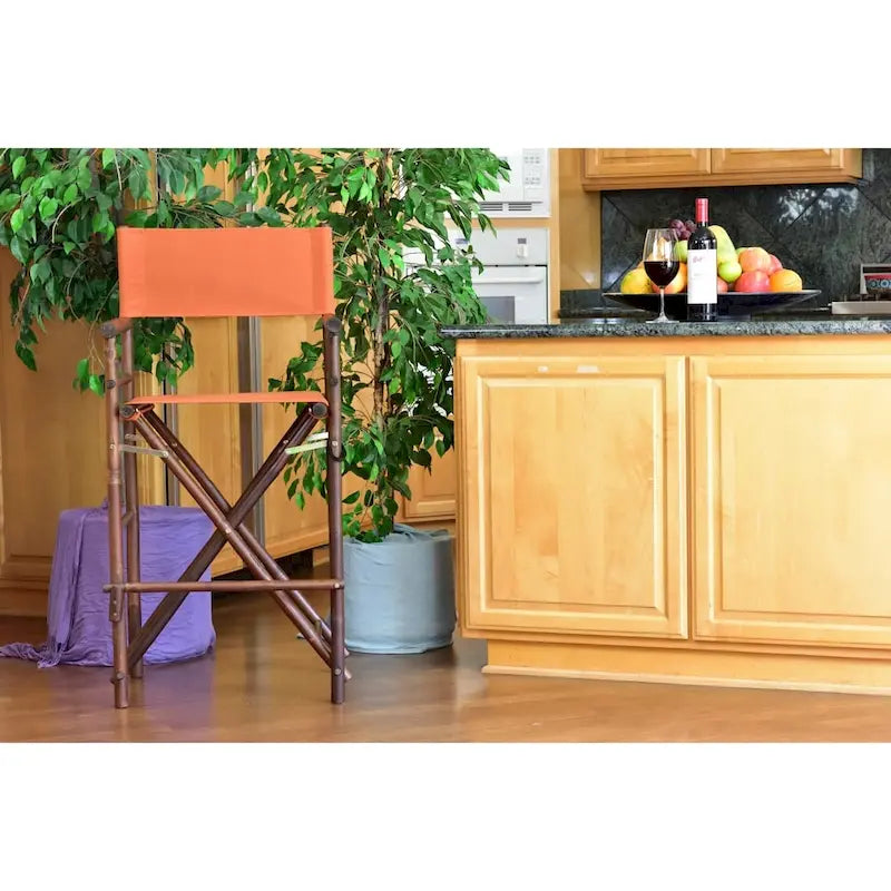 Zew Handcrafted Espresso Bamboo Bar Height Director Chair