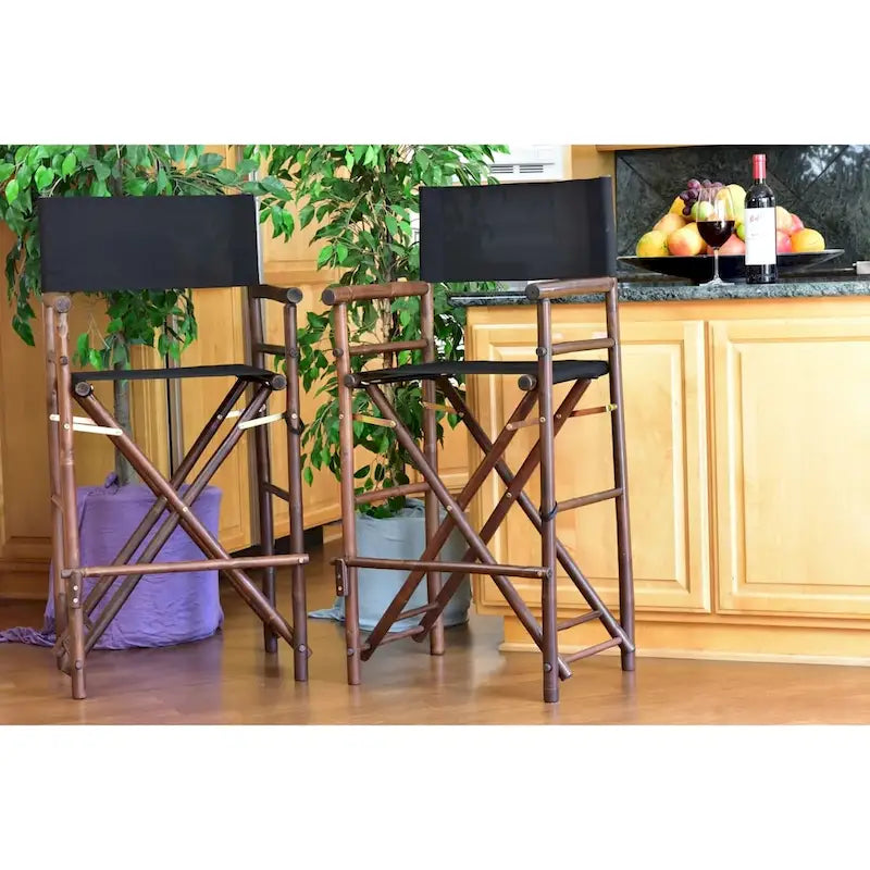 Zew Handcrafted Espresso Bamboo Bar Height Director Chair