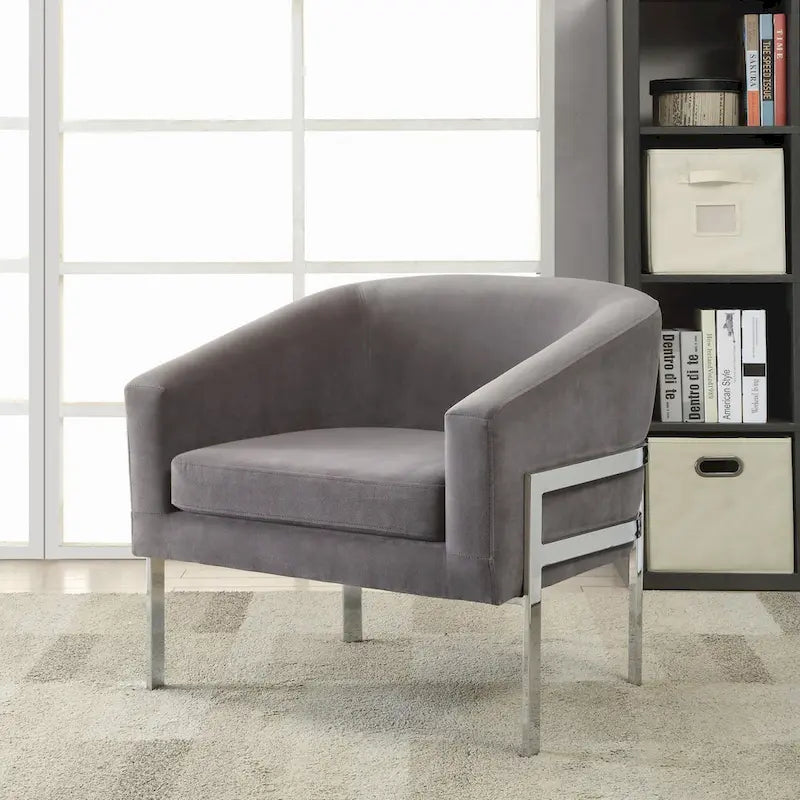 Contemporary Sleek Modern Design Grey Accent Chair with Chrome Base