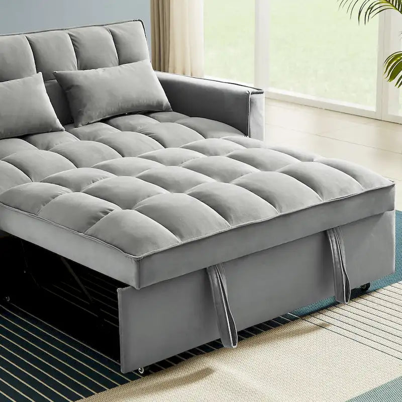 Velvet Convertible Loveseat Sleeper Sofa Couch with 2 Pillows