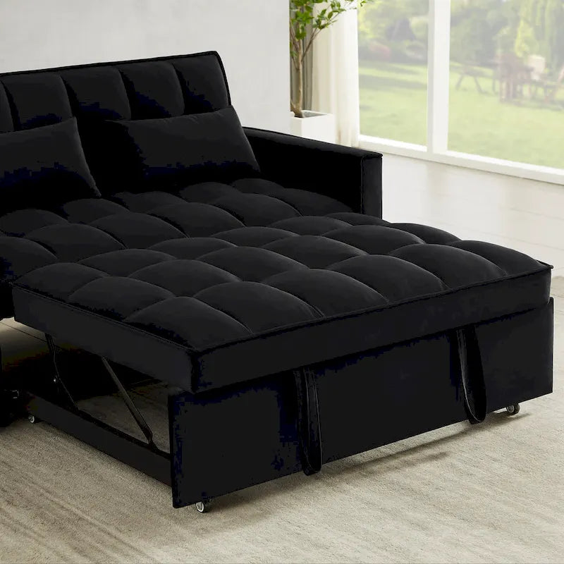 Velvet Convertible Loveseat Sleeper Sofa Couch with 2 Pillows