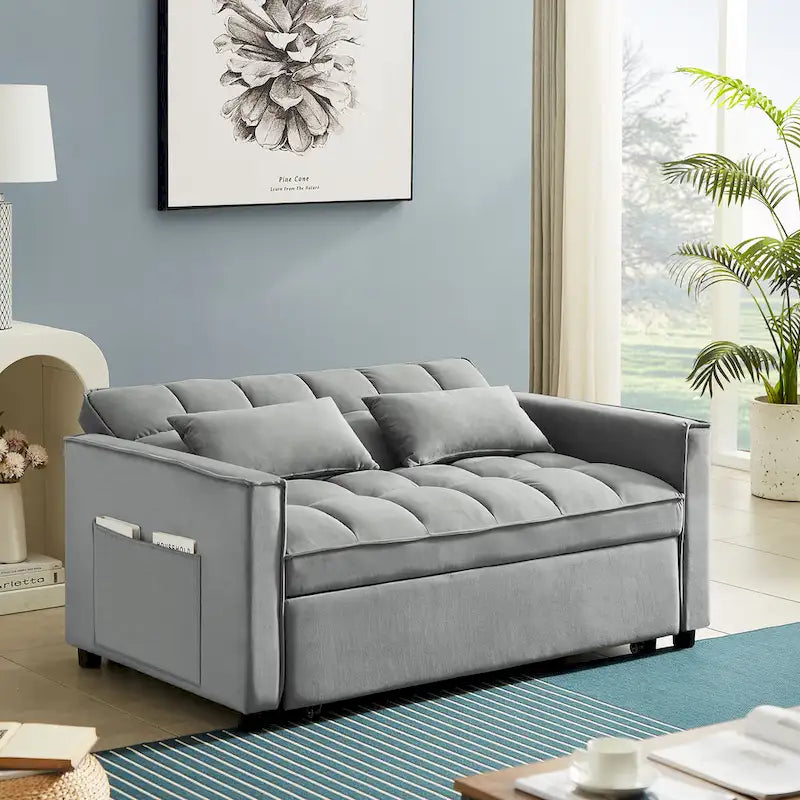 Velvet Convertible Loveseat Sleeper Sofa Couch with 2 Pillows