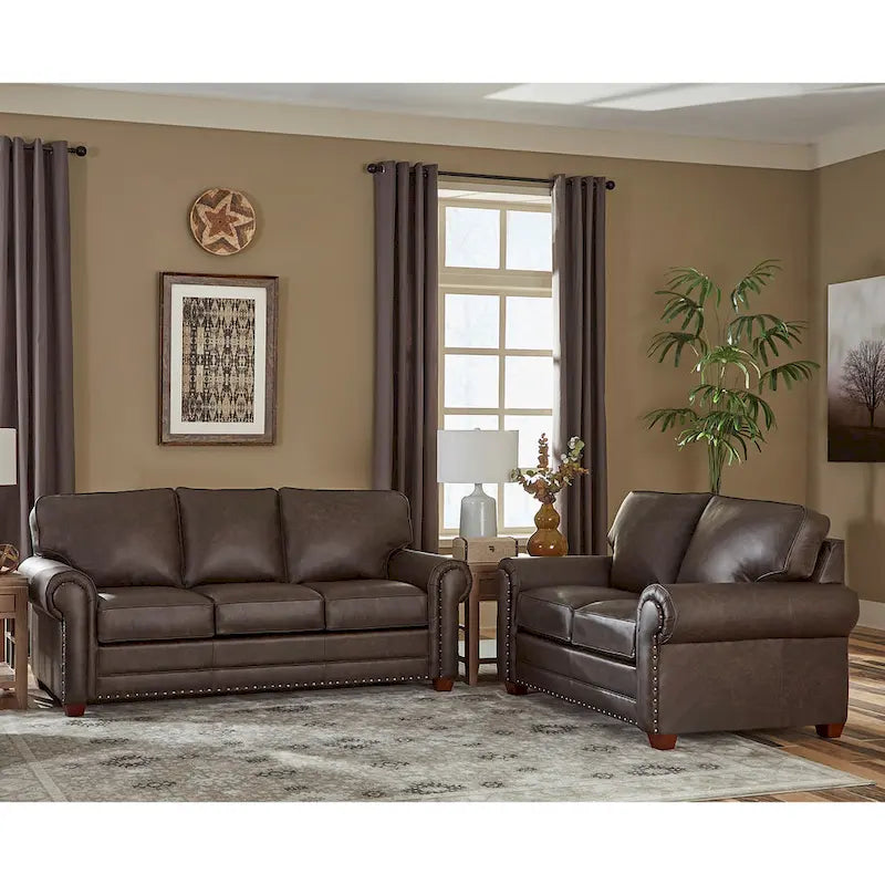 Made in USA Raval Top Grain Leather Sofa and Loveseat Set