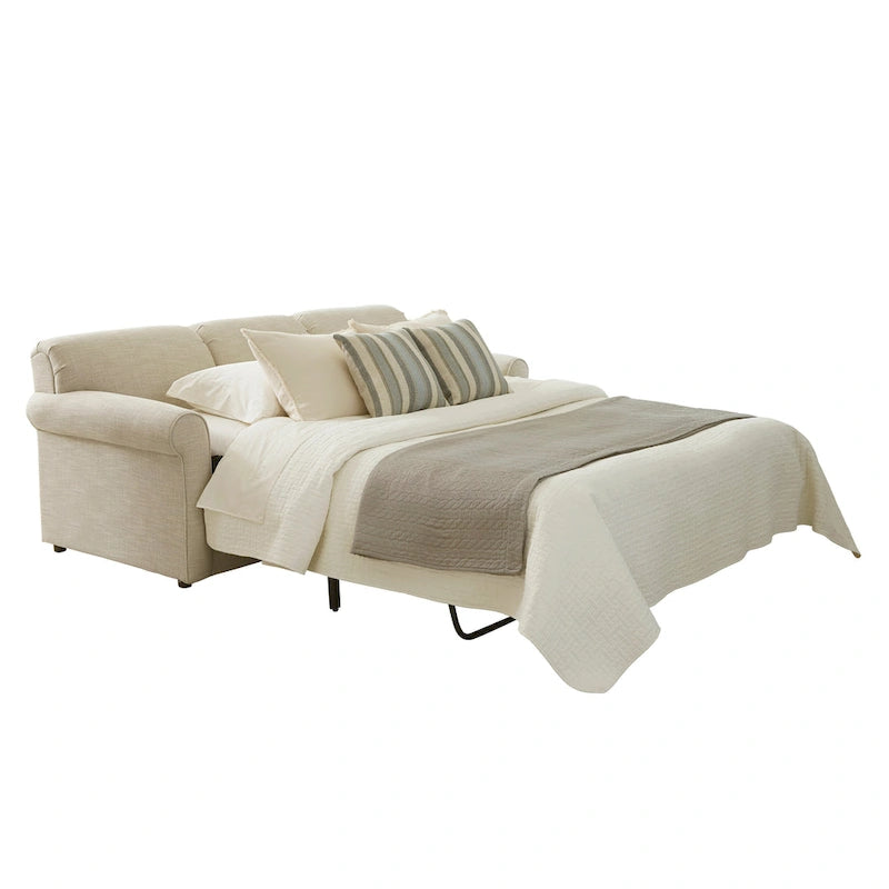 Belgian Ivory Sleeper Sofa Bed w/ Gel Memory Foam Mattress