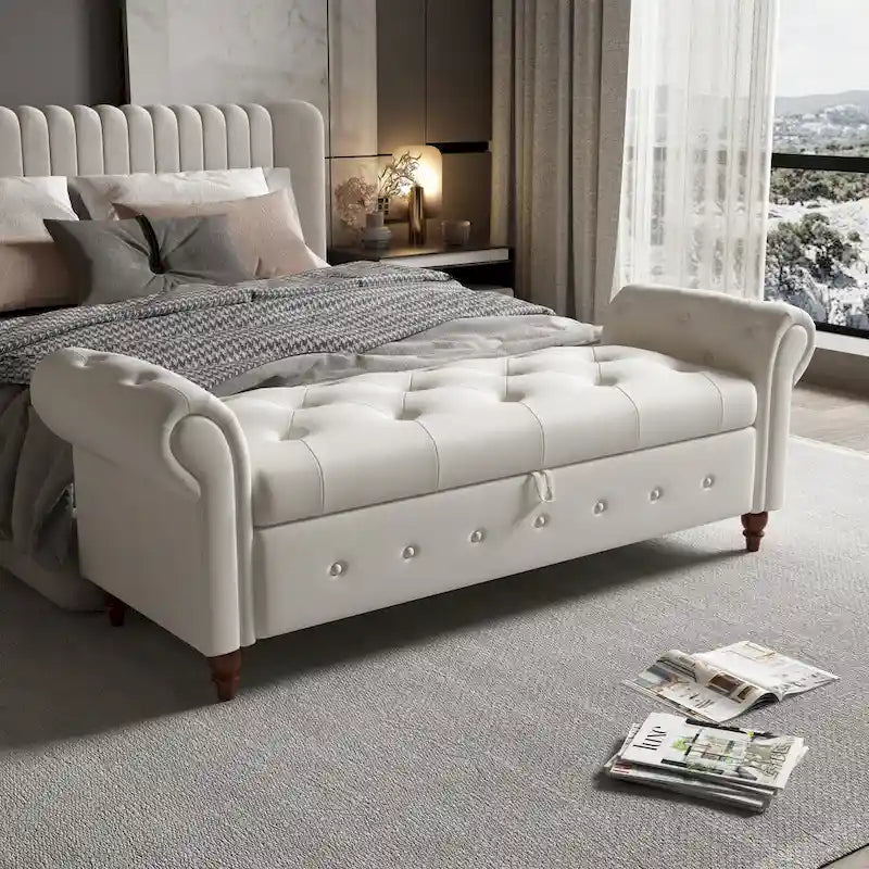 Modern Storage Bench Bed Bench with Rolled Arms