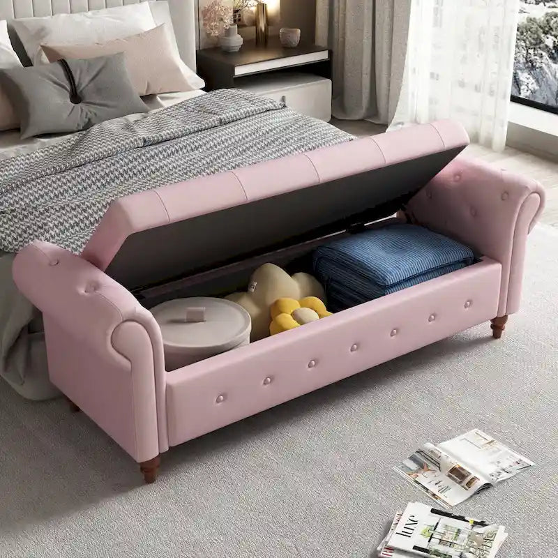 Modern Storage Bench Bed Bench with Rolled Arms